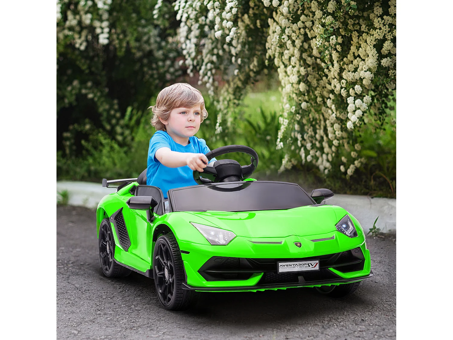 Voiture électrique enfant licence Lamborghini Aventador roadster SVJ télécommande effets sonores lumineux vert