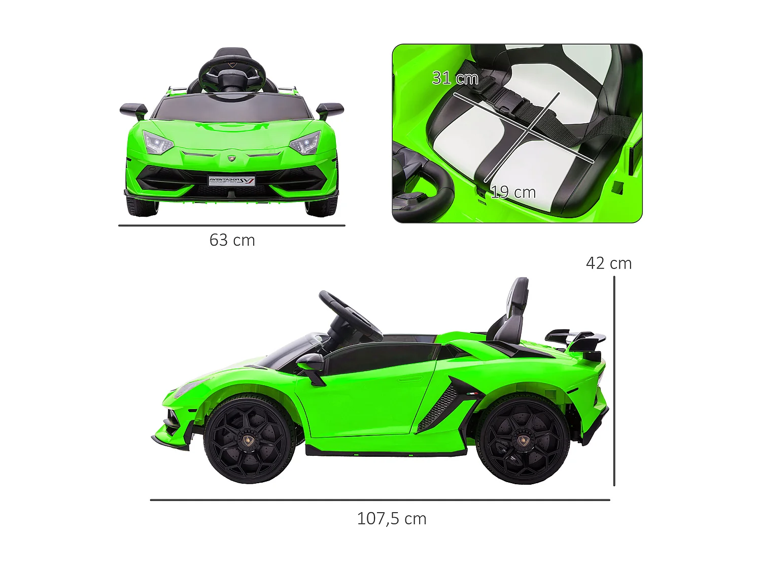 Voiture électrique enfant licence Lamborghini Aventador roadster SVJ télécommande effets sonores lumineux vert