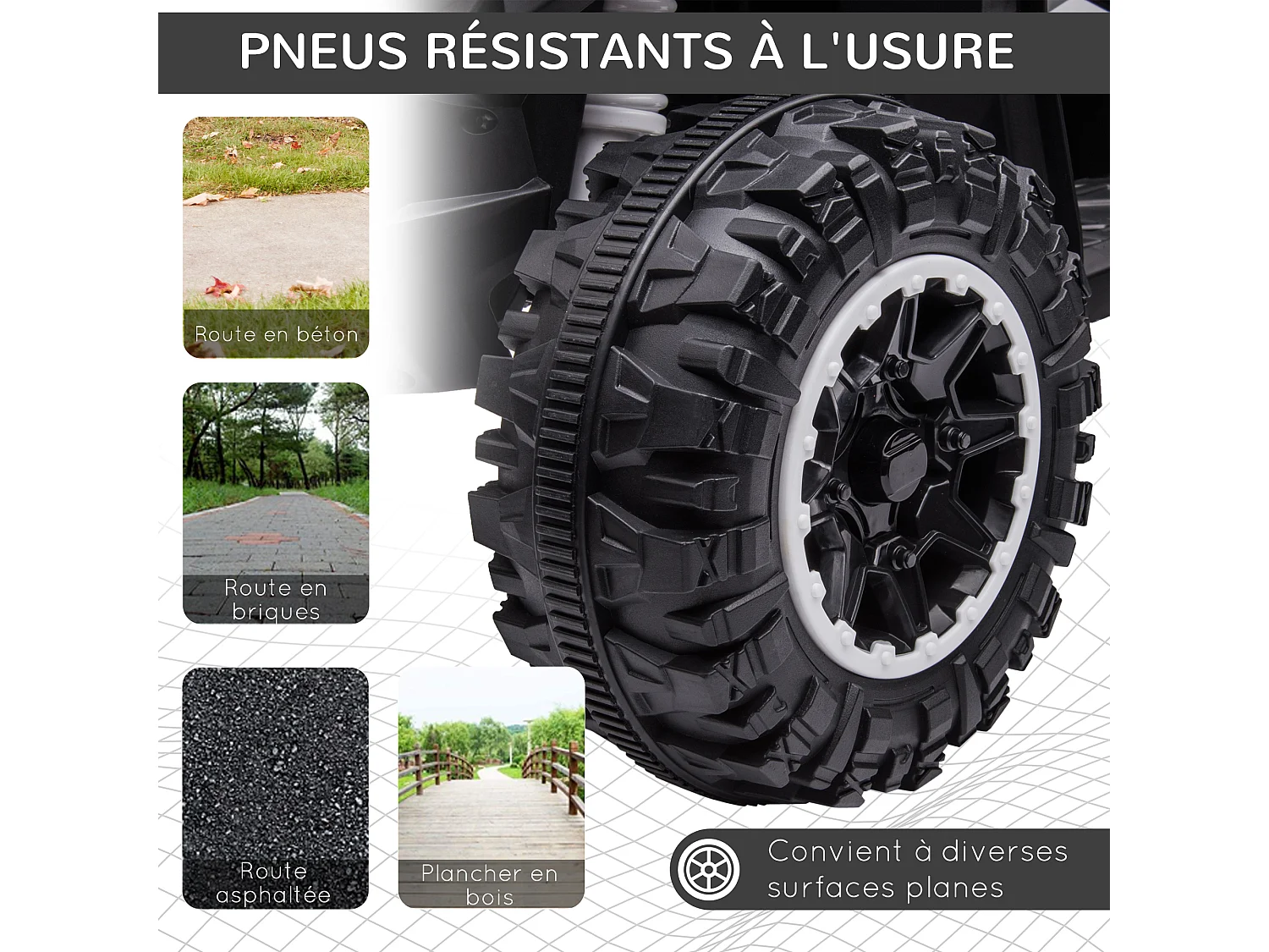 Quad buggy électrique enfant 12 V 3 Km/h max. effets lumineux et sonores blanc noir