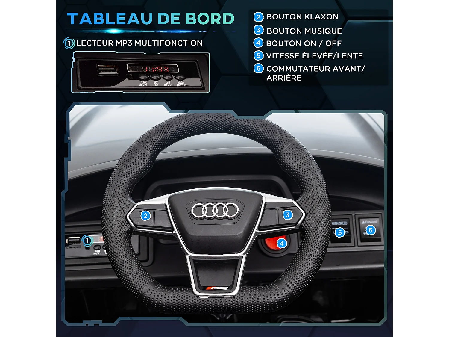Véhicule électrique enfant Audi RS e-tron GT V. max. 5 Km/h télécommande effets sonores + lumineux noir
