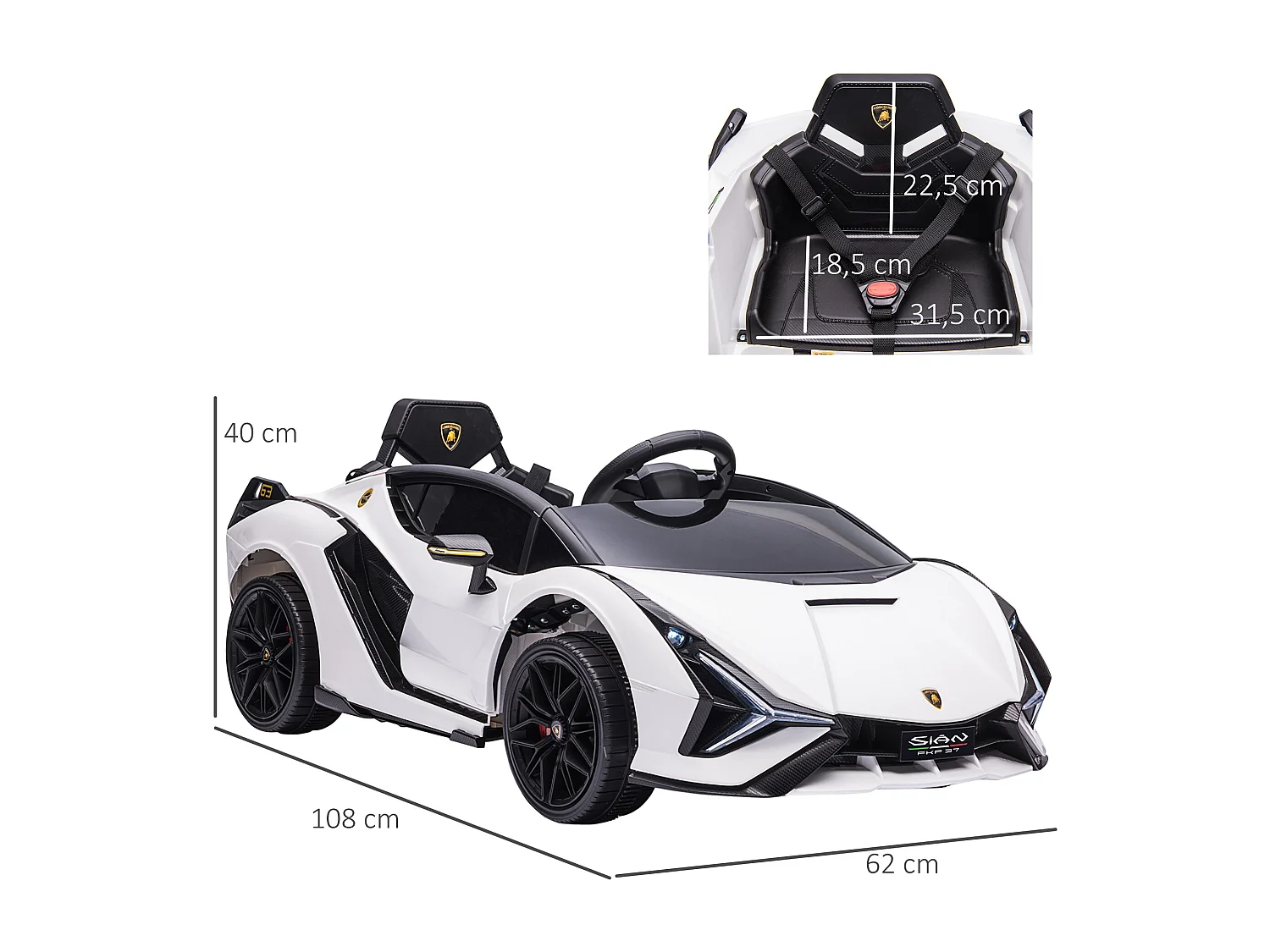 Voiture électrique enfant de sport supercar 12 V - V. max. 5 Km/h effets sonores + lumineux blanc