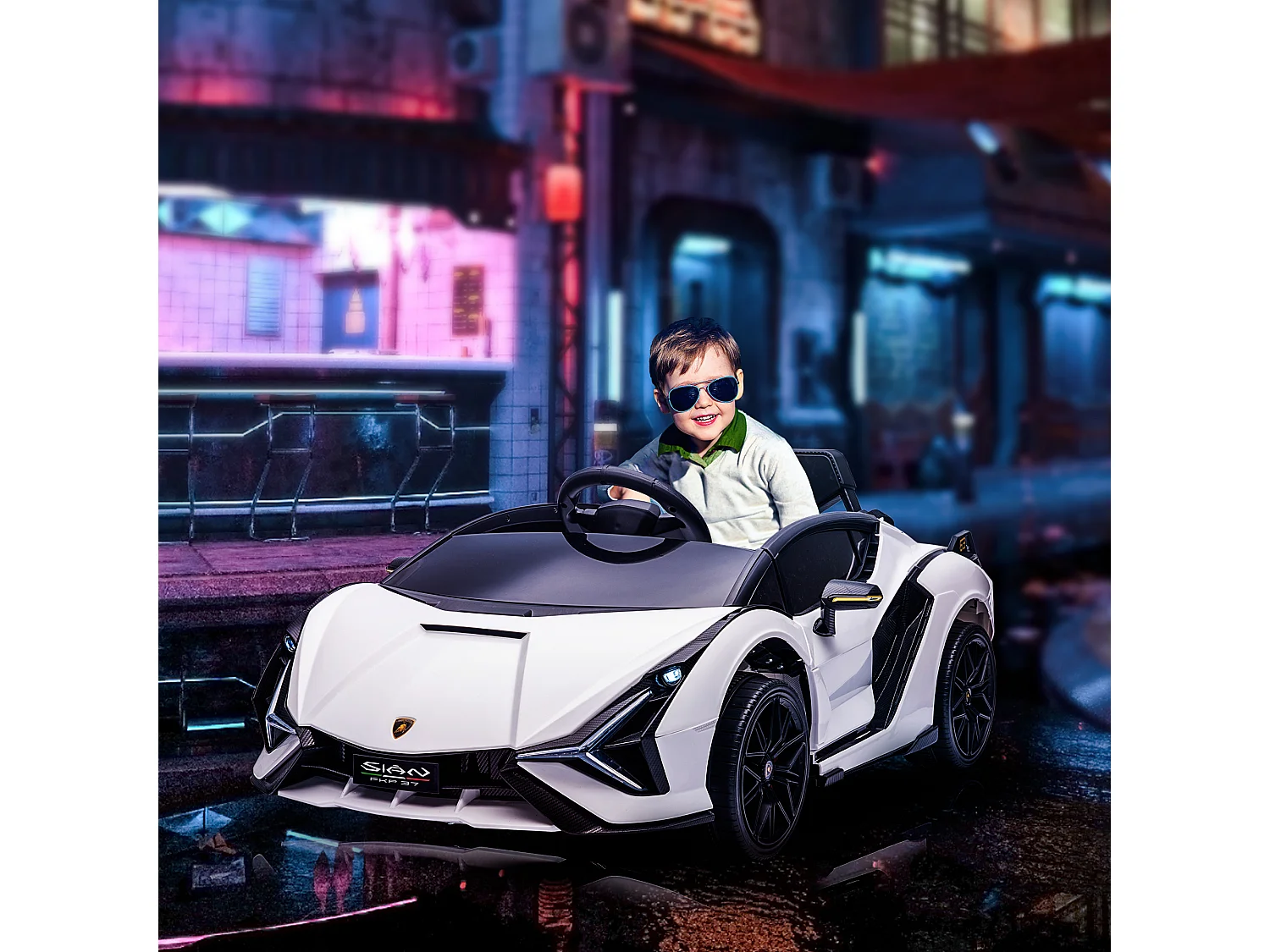 Voiture électrique enfant de sport supercar 12 V - V. max. 5 Km/h effets sonores + lumineux blanc