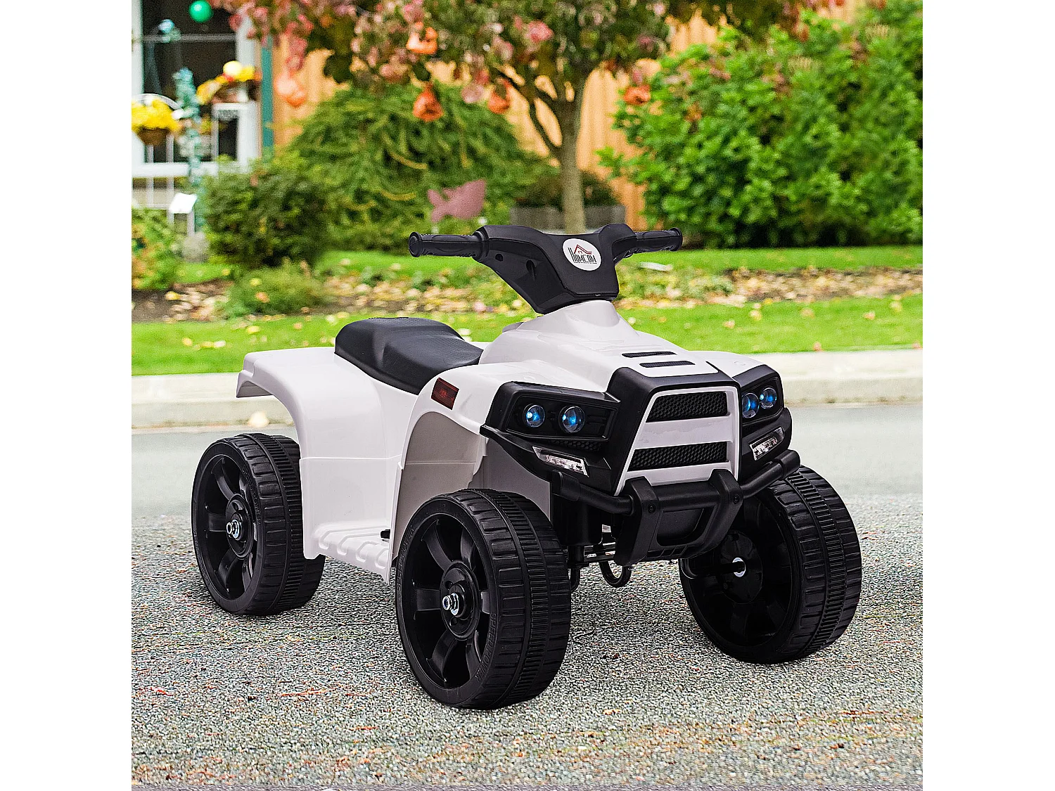 Voiture 4x4 quad buggy électrique enfant 18-36 mois 6 V 3 Km/h max. effet lumineux sonores métal PP blanc noir