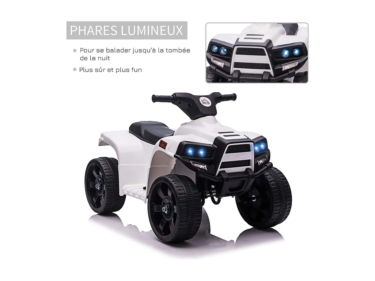 Voiture 4x4 quad buggy électrique enfant 18-36 mois 6 V 3 Km/h max. effet lumineux sonores métal PP blanc noir