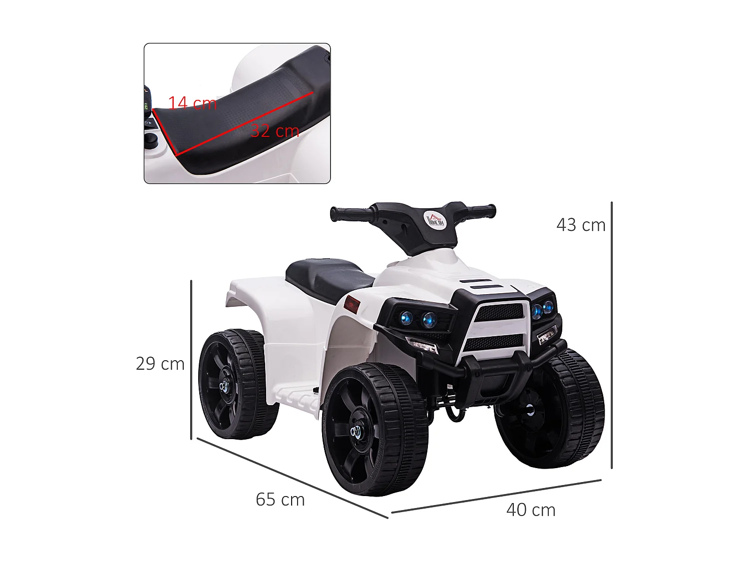 Voiture 4x4 quad buggy électrique enfant 18-36 mois 6 V 3 Km/h max. effet lumineux sonores métal PP blanc noir
