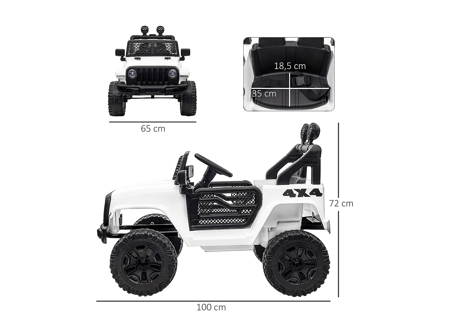 Voiture 4x4 électrique enfant moteur 2 x 35 W 5 Km/h max. télécommande incluse effets lumineux sonore lecteur MP3 USB blanc