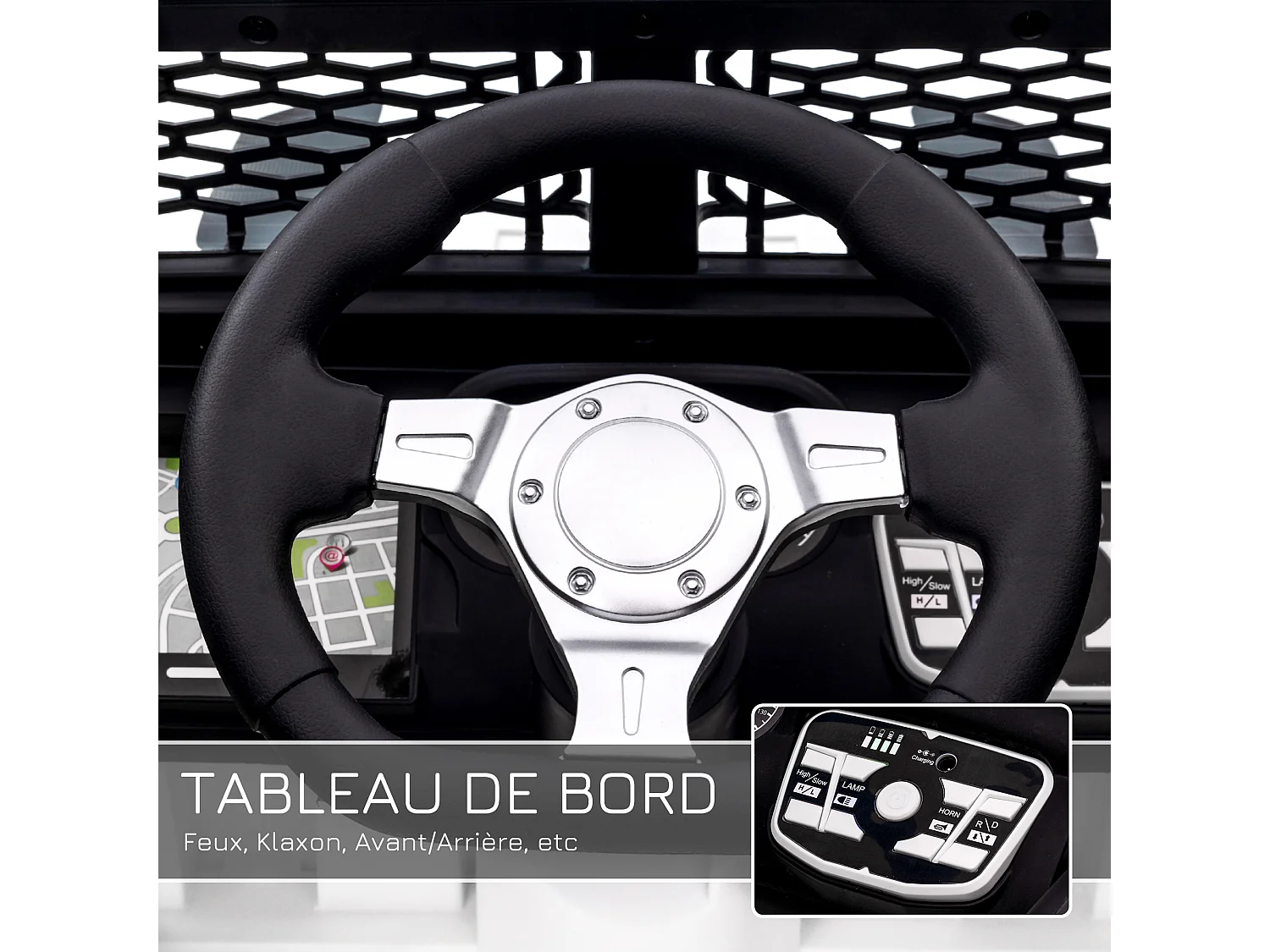 Voiture 4x4 électrique enfant moteur 2 x 35 W 5 Km/h max. télécommande incluse effets lumineux sonore lecteur MP3 USB blanc