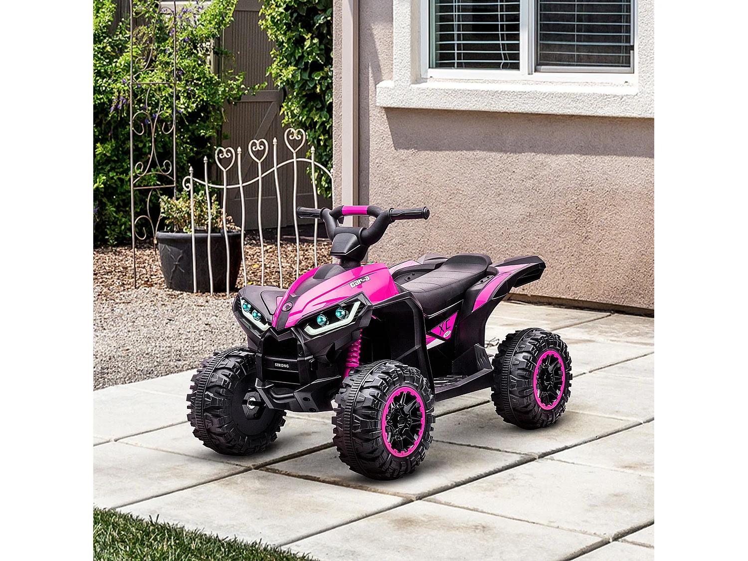 Quad buggy électrique enfant 12 V 3 Km/h max. effets lumineux et sonores rose noir
