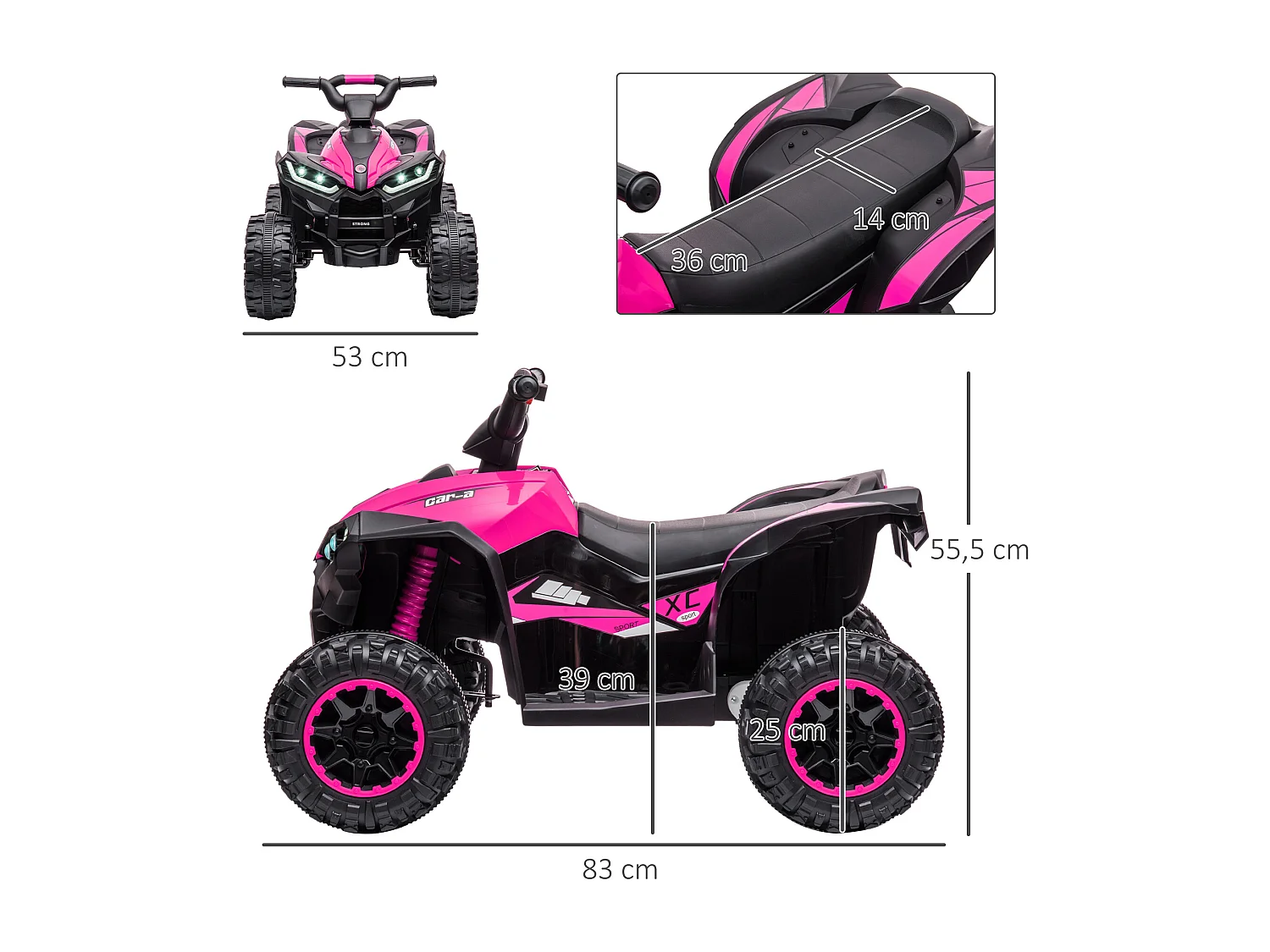 Quad buggy électrique enfant 12 V 3 Km/h max. effets lumineux et sonores rose noir