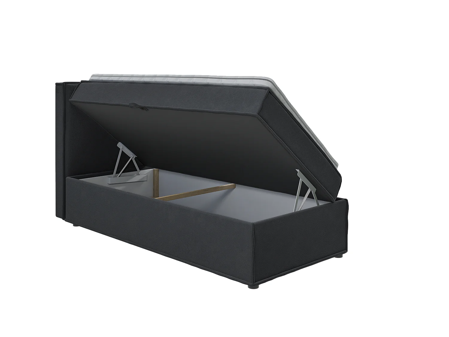 Dexter - Modernes Boxspringbett 90x200 mit Topper und Bettkästen aus Graphit Luxusmicrofaser