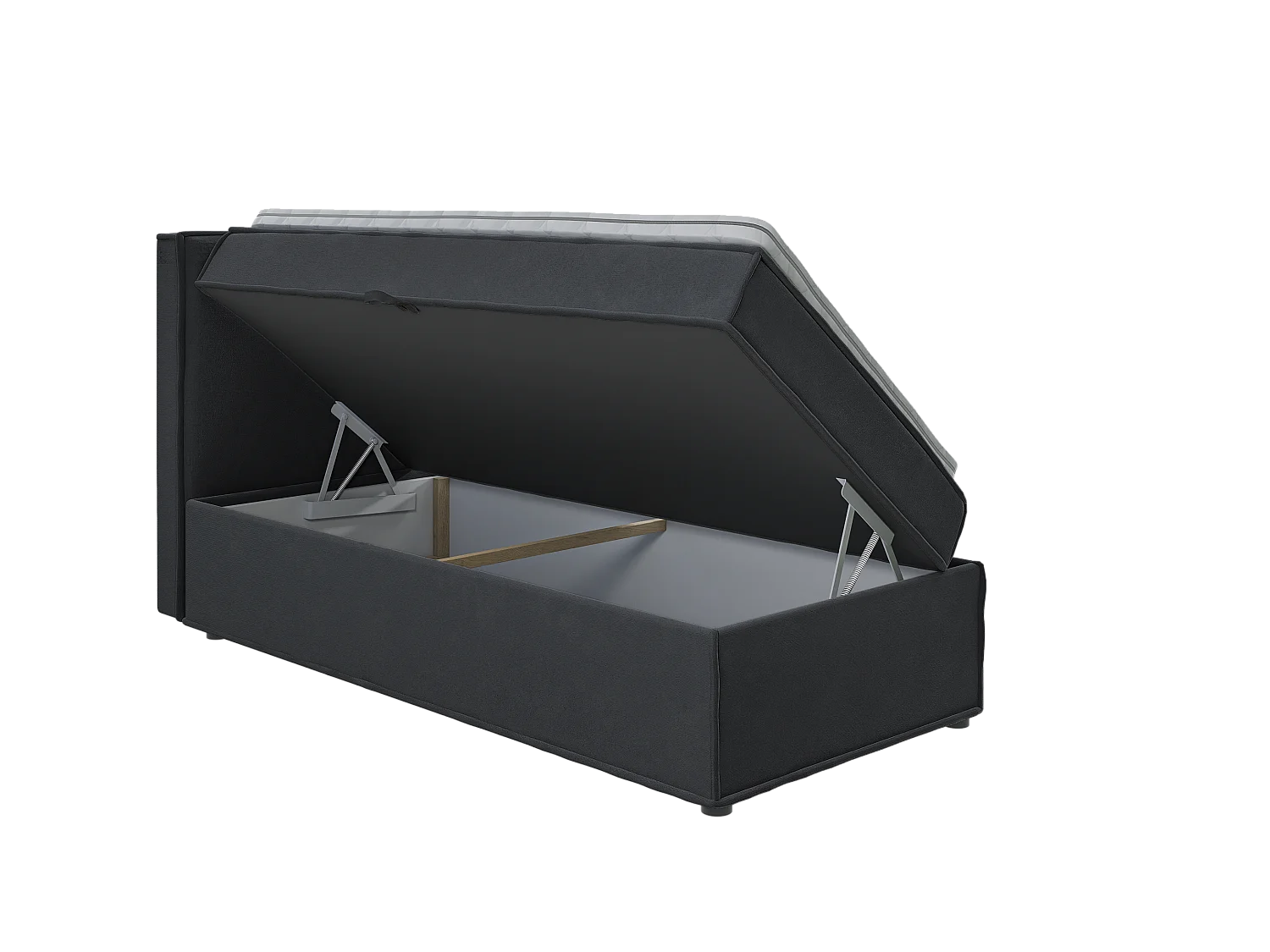 Dexter - Modernes Boxspringbett 90x200 mit Topper und Bettkästen aus Graphit Luxusmicrofaser