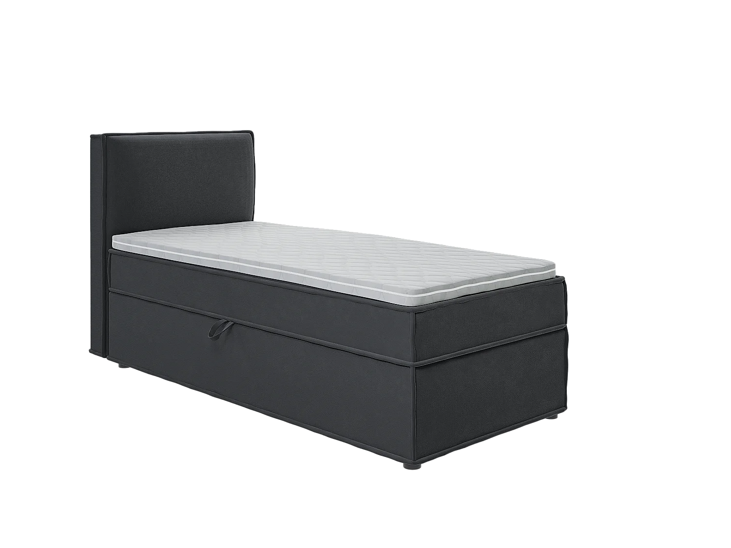 Dexter - Modernes Boxspringbett 90x200 mit Topper und Bettkästen aus Graphit Luxusmicrofaser