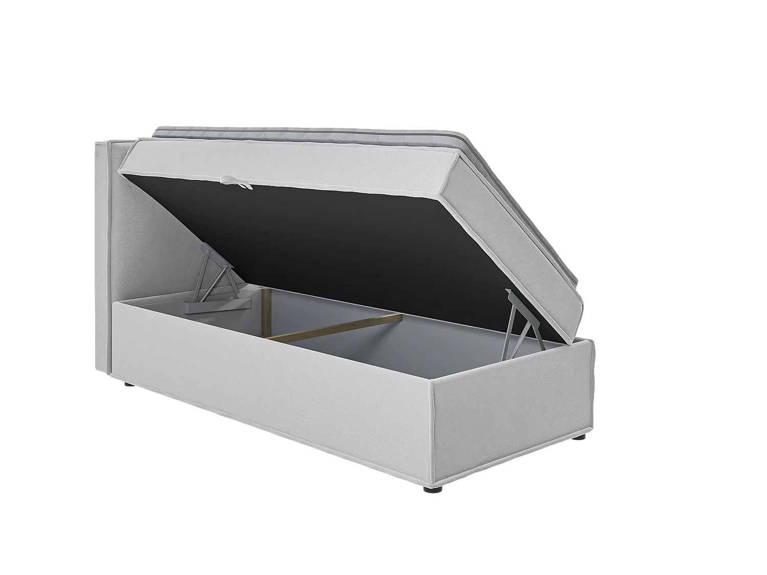 Dexter - Modernes Boxspringbett 90x200 mit Topper und Bettkästen aus Silber Luxusmicrofaser