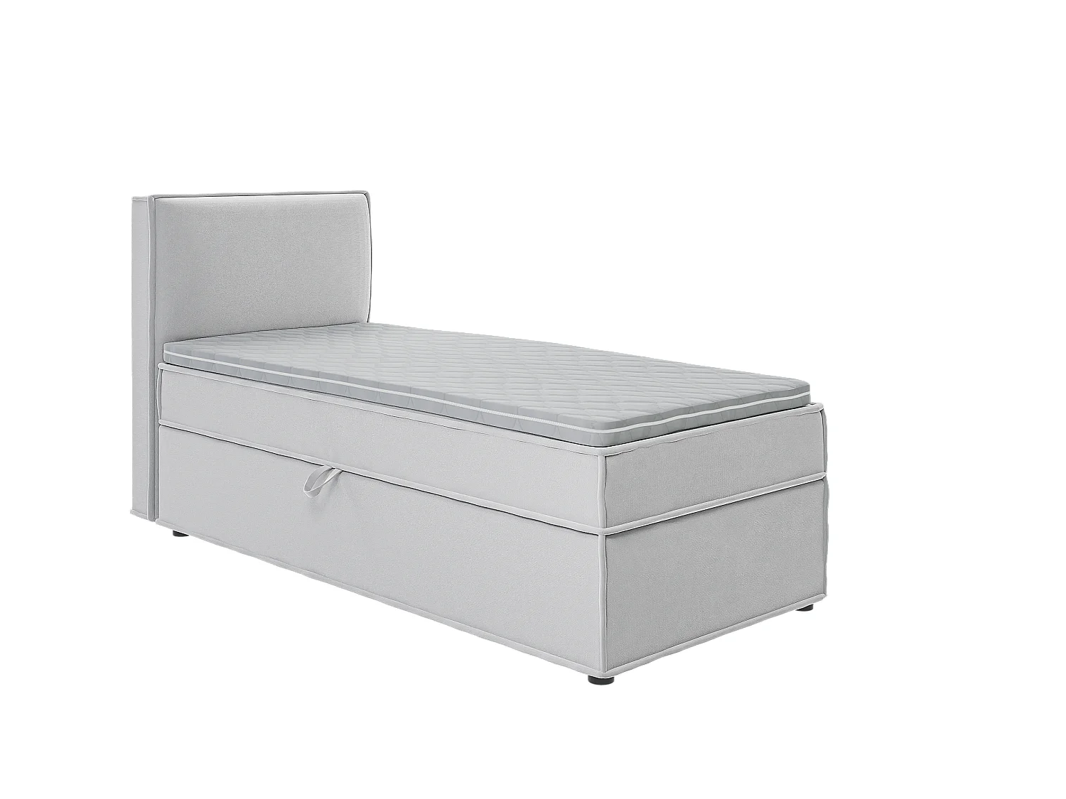 Dexter - Modernes Boxspringbett 90x200 mit Topper und Bettkästen aus Silber Luxusmicrofaser