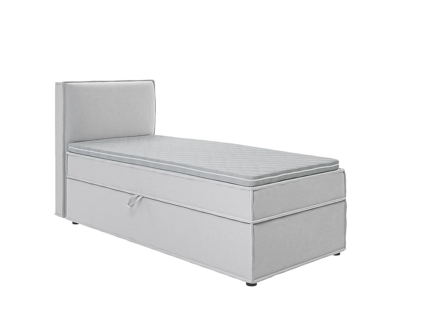 Dexter - Modernes Boxspringbett 90x200 mit Topper und Bettkästen aus Silber Luxusmicrofaser