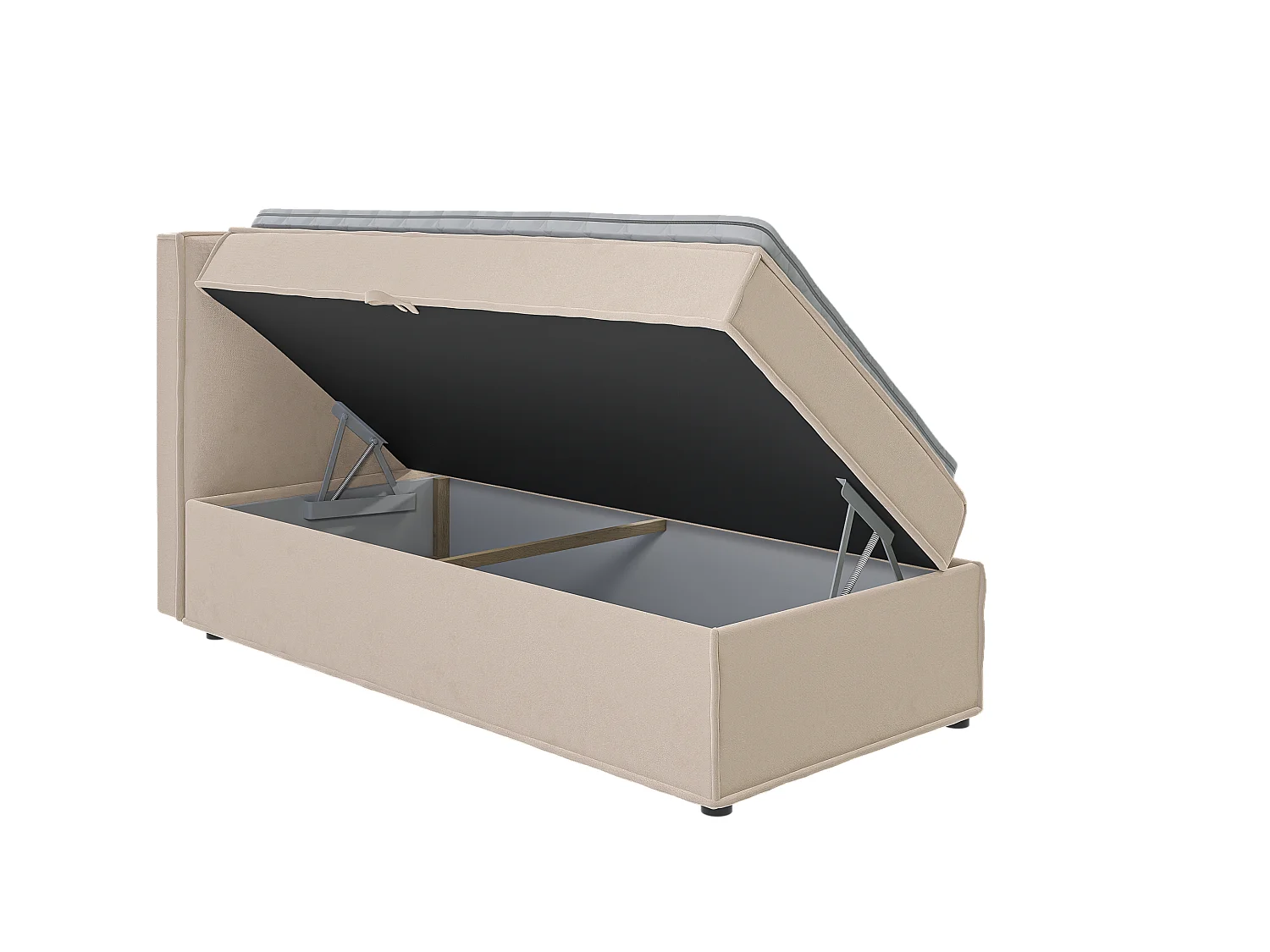 Dexter - Modernes Boxspringbett 90x200 mit Topper und Bettkästen aus Beige Luxusmicrofaser