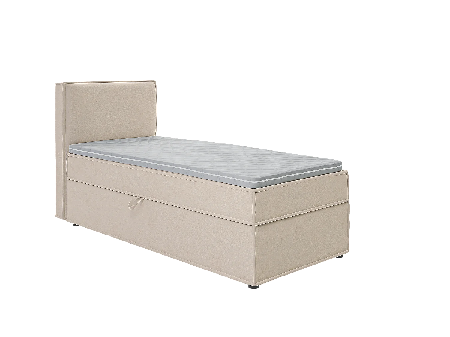 Dexter - Modernes Boxspringbett 90x200 mit Topper und Bettkästen aus Beige Luxusmicrofaser