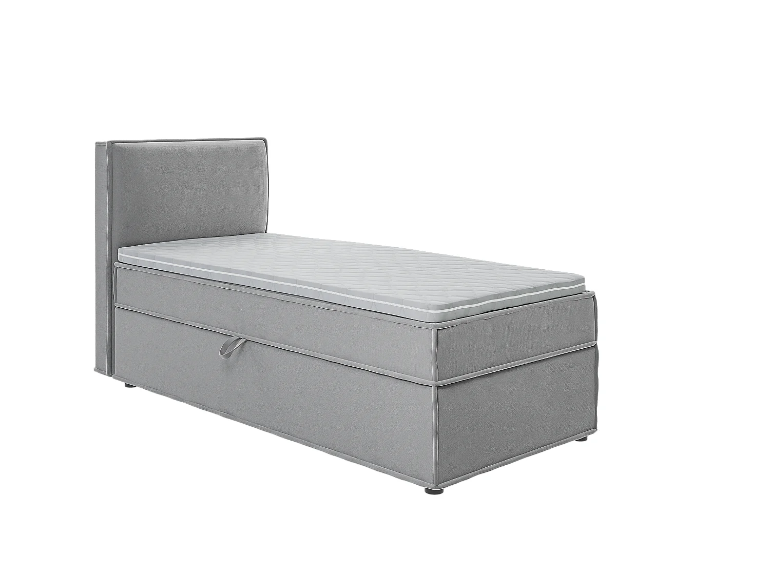 Dexter - Modernes Boxspringbett 90x200 mit Topper und Bettkästen aus Grau Luxusmicrofaser