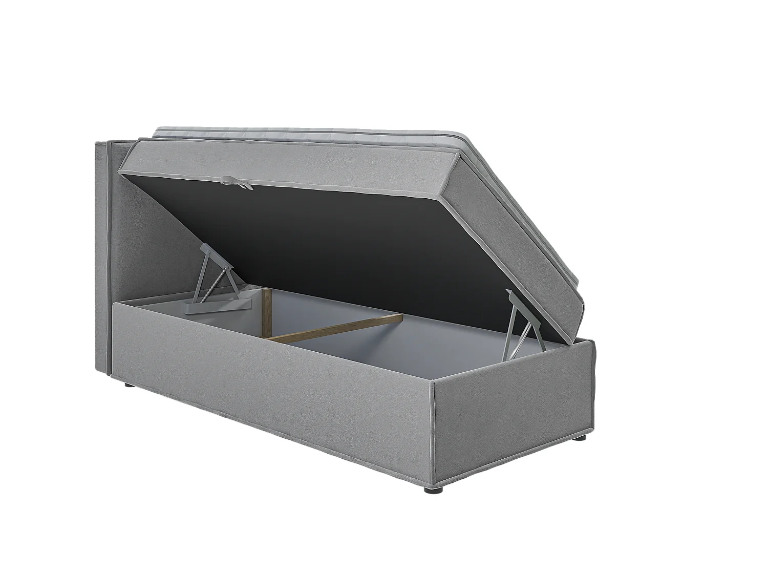 Dexter - Modernes Boxspringbett 90x200 mit Topper und Bettkästen aus Grau Luxusmicrofaser