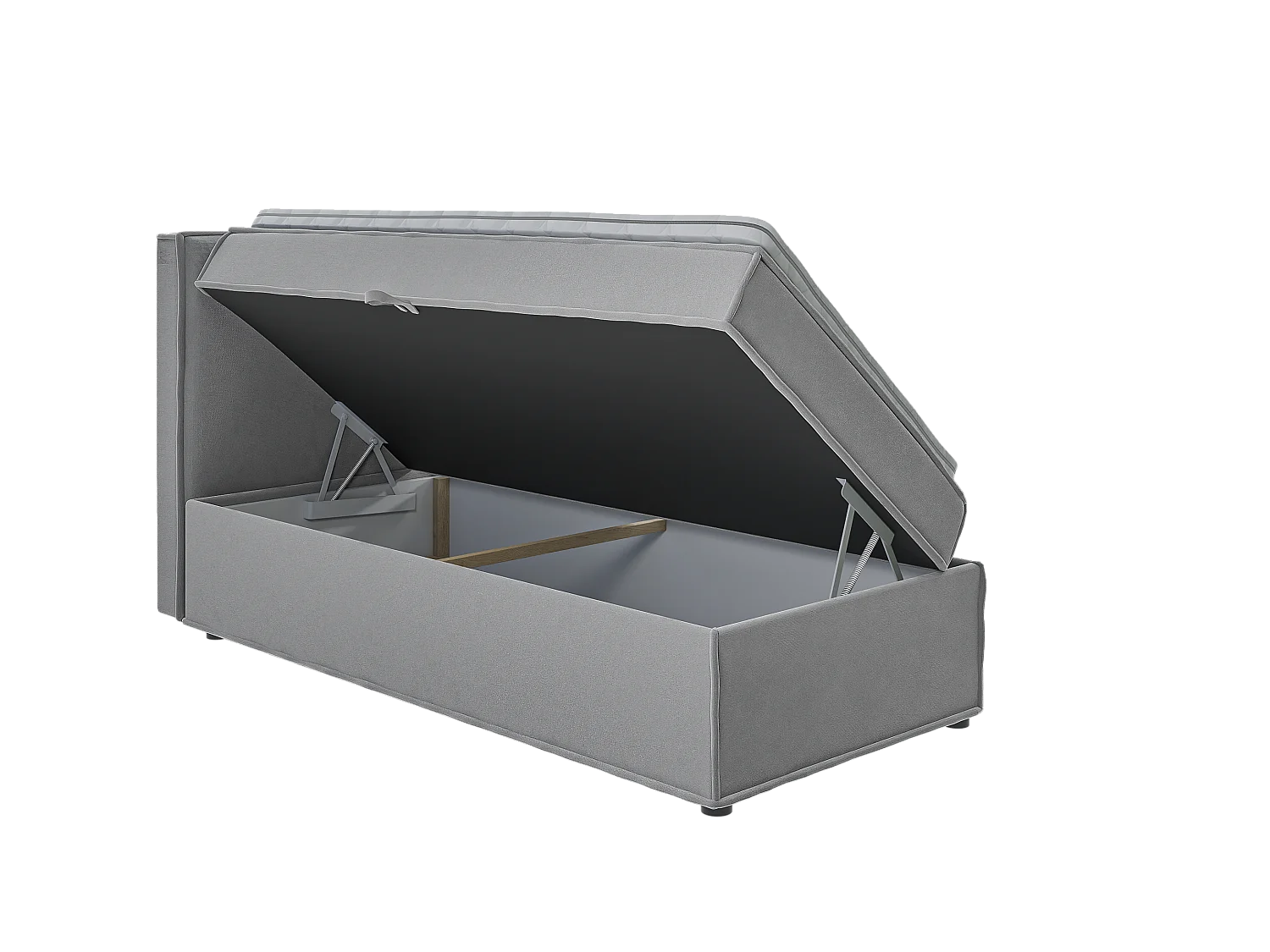 Dexter - Modernes Boxspringbett 90x200 mit Topper und Bettkästen aus Grau Luxusmicrofaser