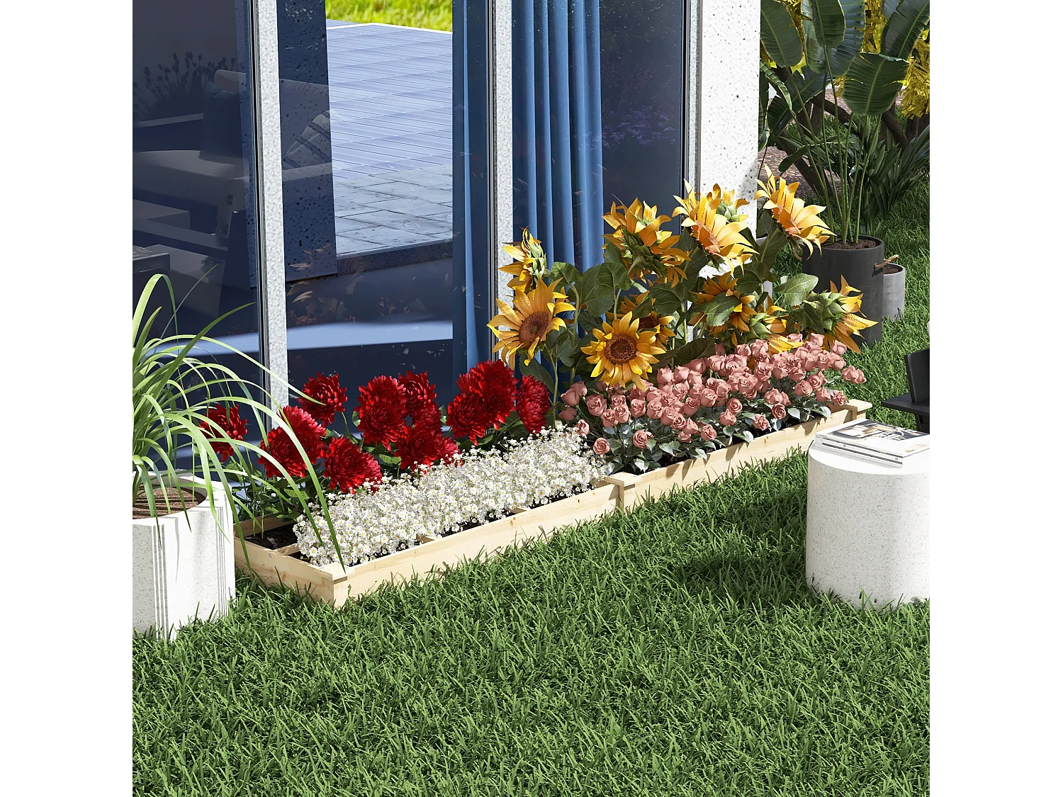 Carré potager de jardin dim. 237L x 60l x 25H cm séparations incluses bois de sapin