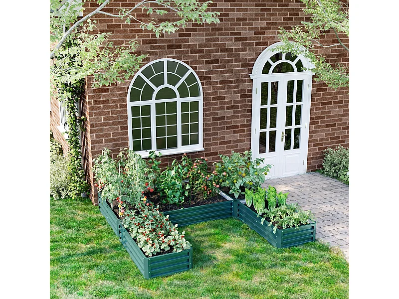 Lot de 5 carrés potager de jardin - forme personnalisable - tôle d'acier ondulée vert