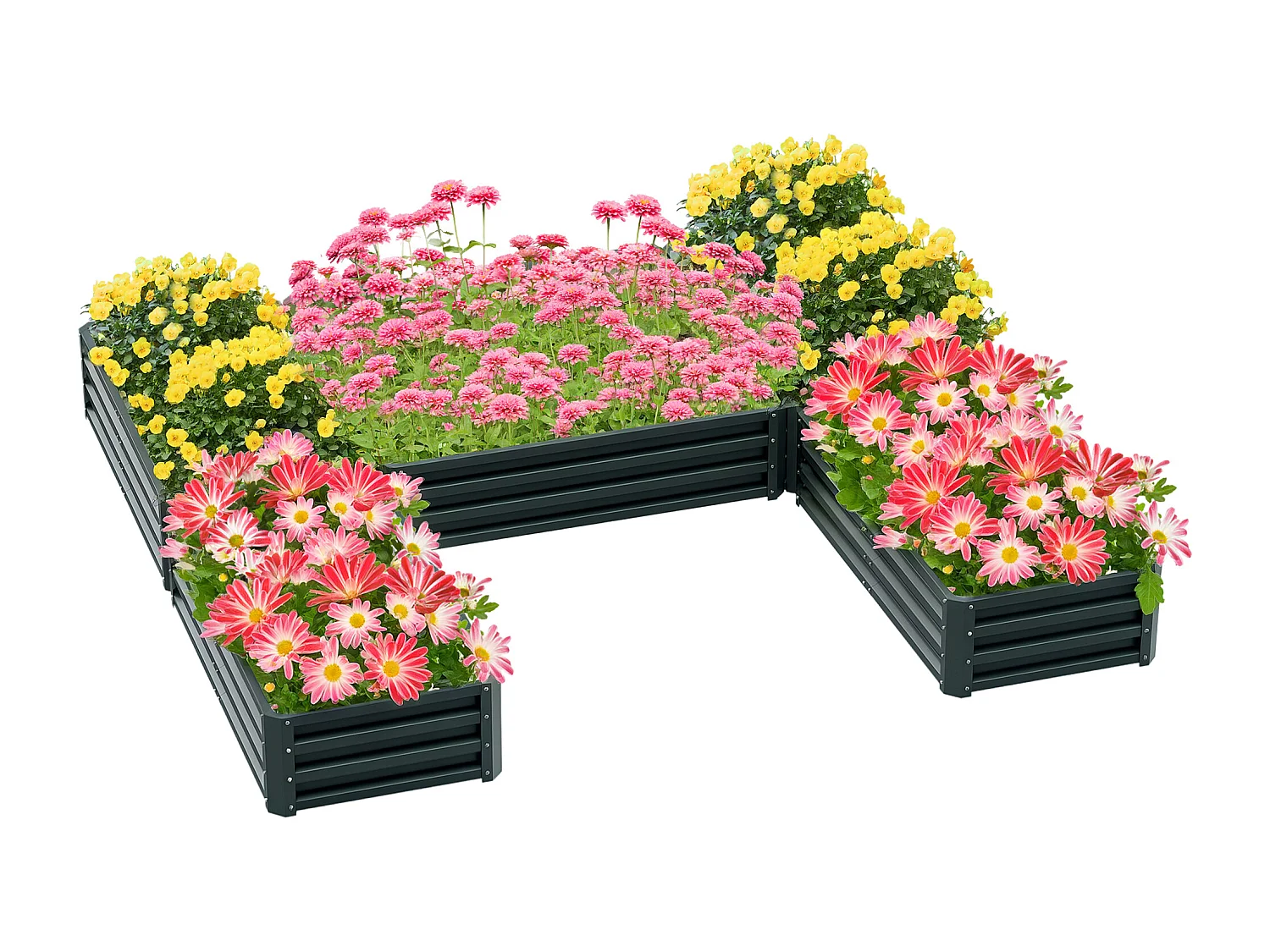 Lot de 5 carrés potager de jardin - forme personnalisable - tôle d'acier ondulée vert