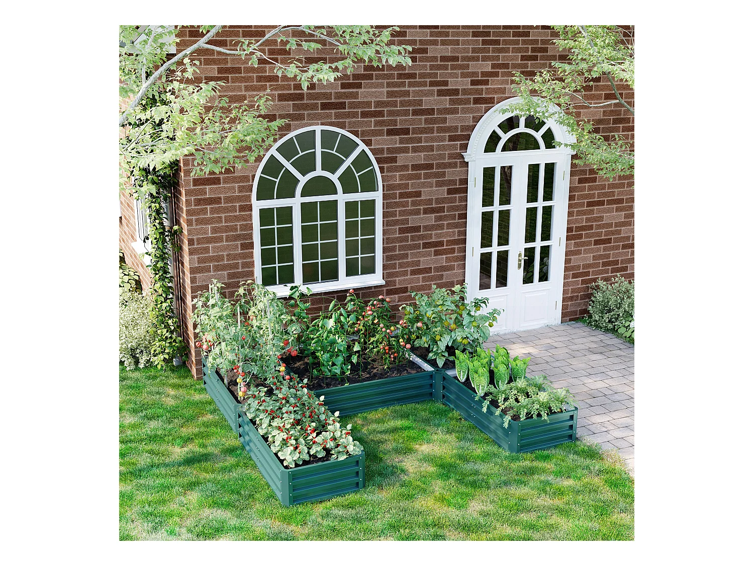 Lot de 5 carrés potager de jardin - forme personnalisable - tôle d'acier ondulée vert