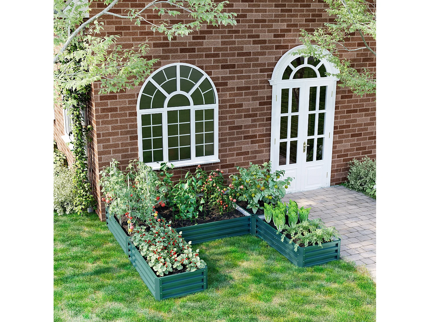 Lot de 5 carrés potager de jardin - forme personnalisable - tôle d'acier ondulée vert