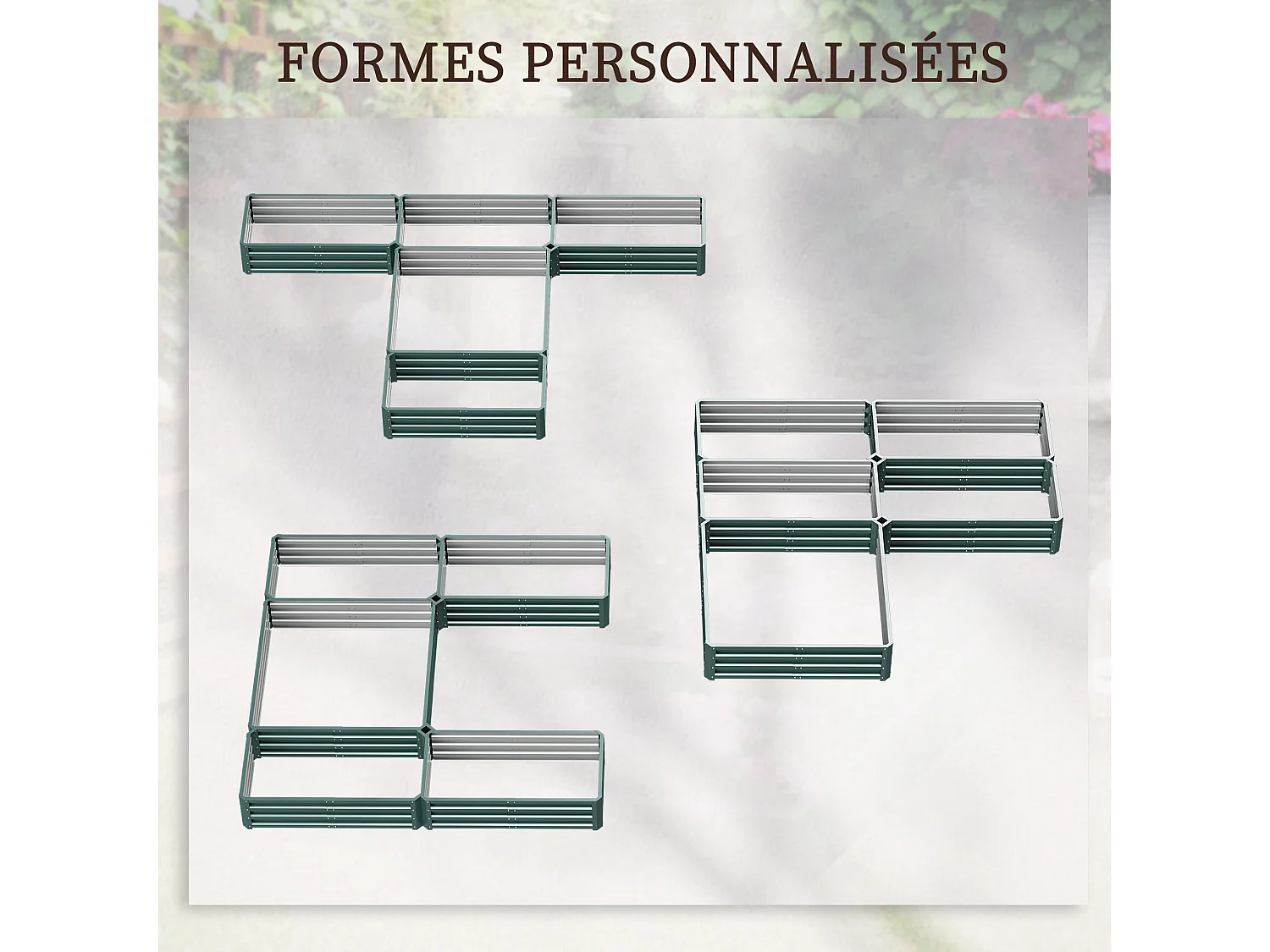Lot de 5 carrés potager de jardin - forme personnalisable - tôle d'acier ondulée vert
