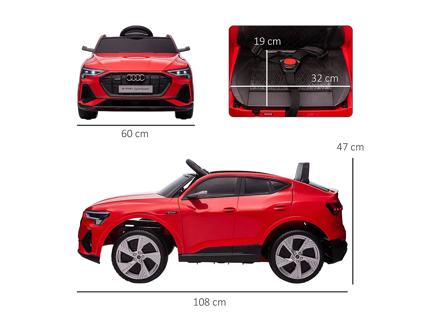 Voiture véhicule électrique enfant e-tron Sportback S line 12 V - V. max. 8 Km/h - effets sonores, lumineux - télécommande, port USB, MP3 - rouge