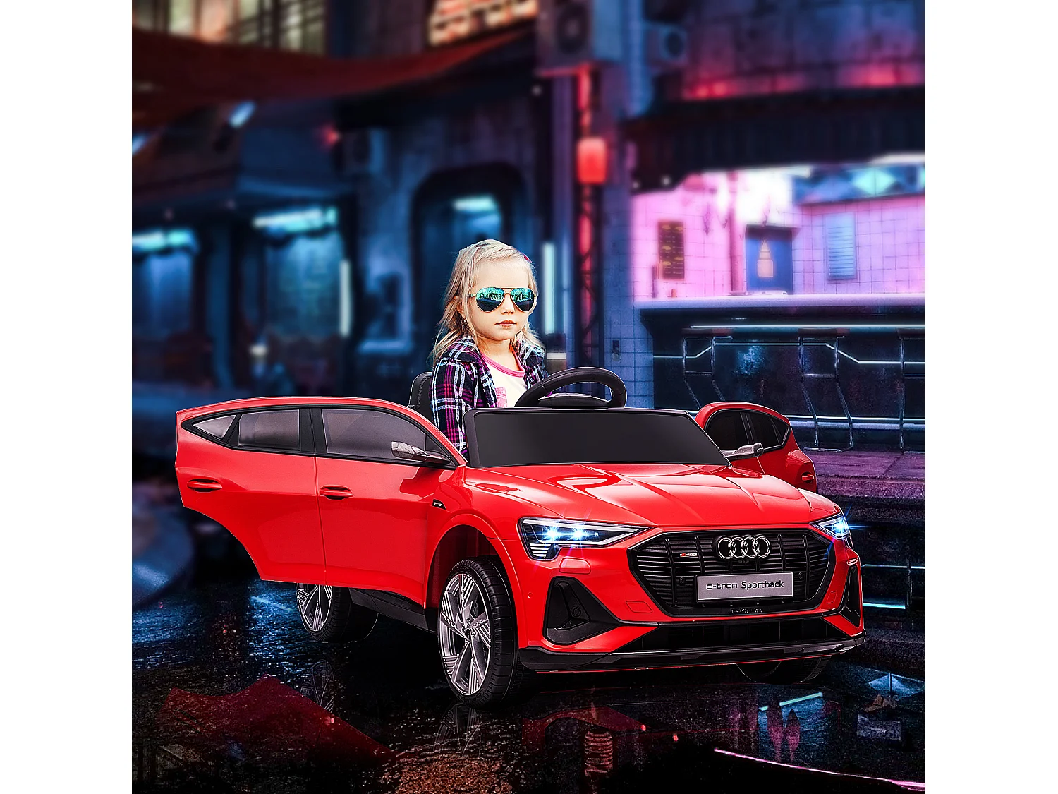 Elektrische kinderauto e-tron Sportback S line 12V met geluids- en lichteffecten, afstandsbediening en USB-poort - Rood