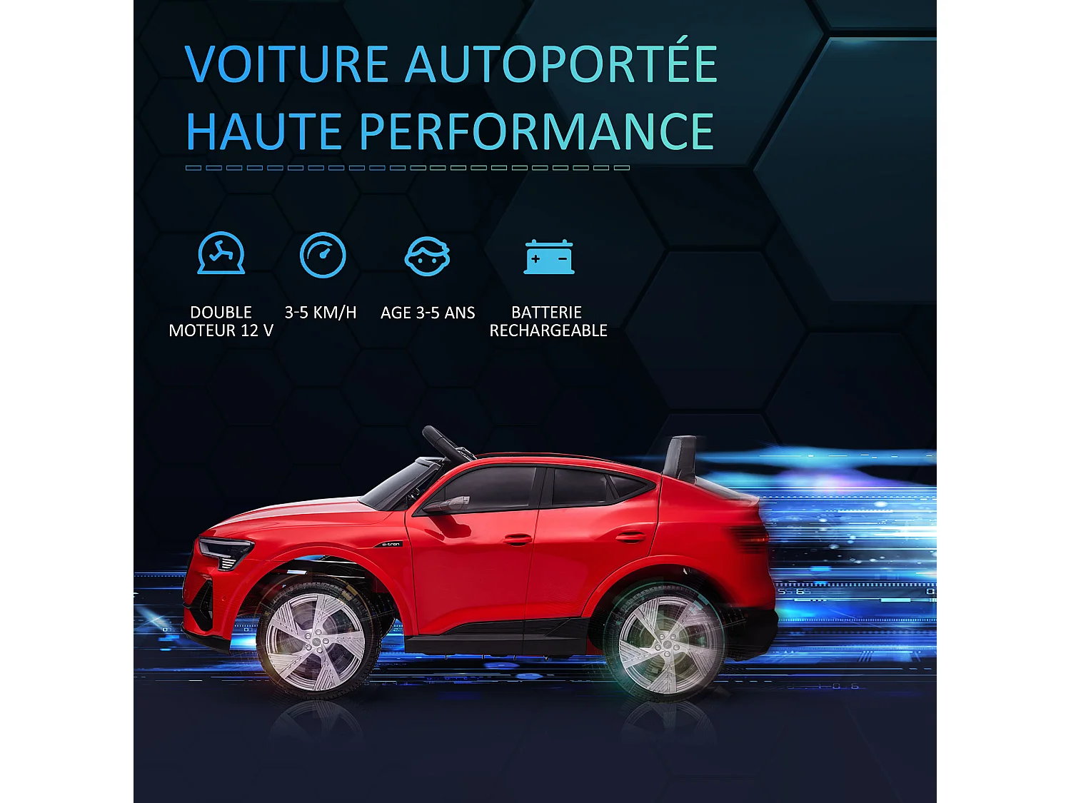 Elektrische kinderauto e-tron Sportback S line 12V met geluids- en lichteffecten, afstandsbediening en USB-poort - Rood