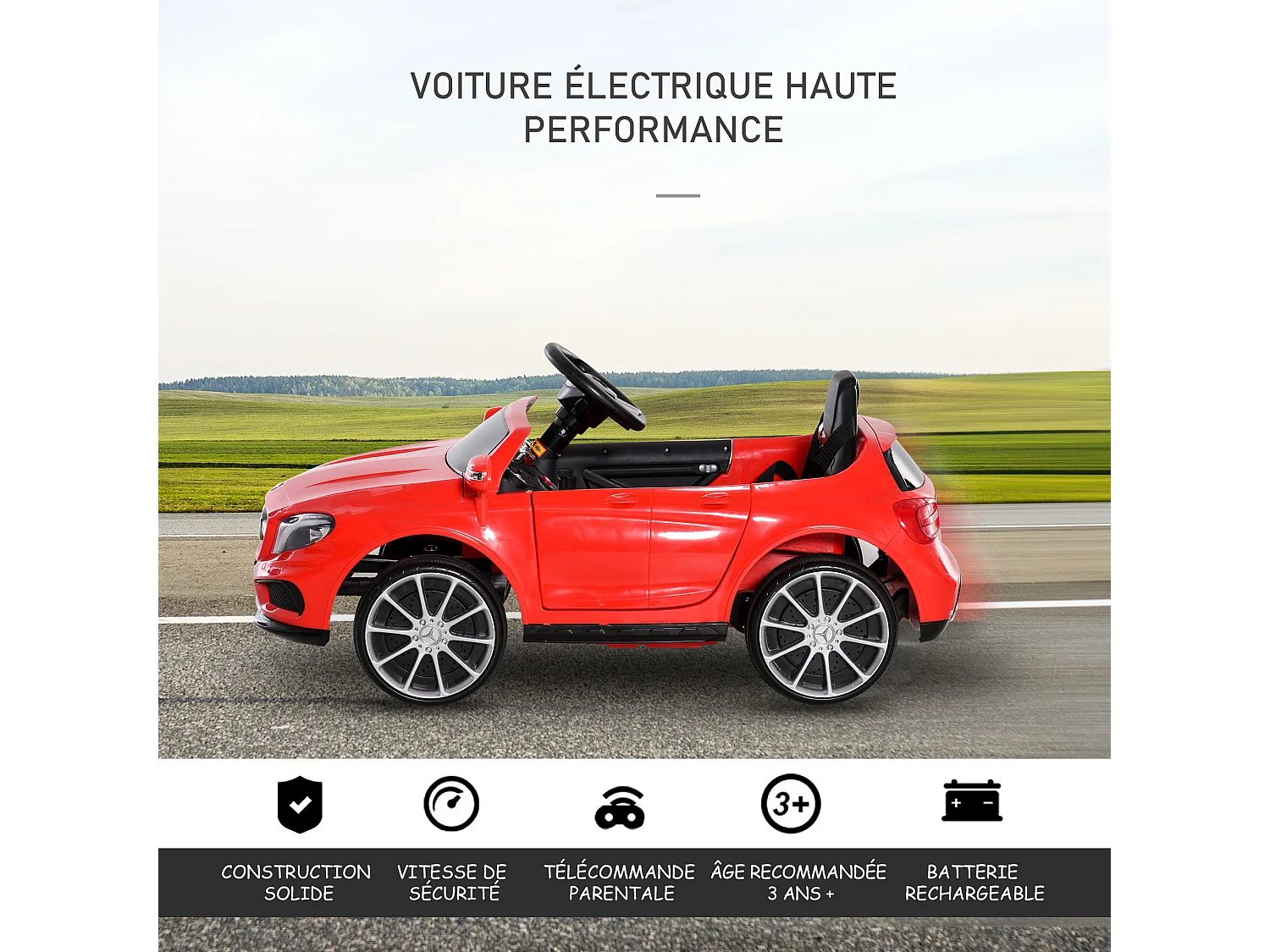 Voiture véhicule électrique enfant 6 V 7 Km/h max. télécommande effets sonores + lumineux Mercedes GLA AMG rouge