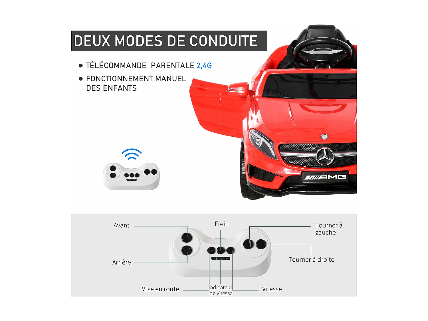 Voiture véhicule électrique enfant 6 V 7 Km/h max. télécommande effets sonores + lumineux Mercedes GLA AMG rouge