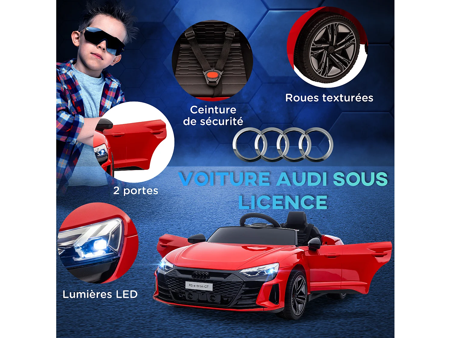 Véhicule électrique enfant Audi RS e-tron GT V. max. 5 Km/h télécommande effets sonores + lumineux rouge