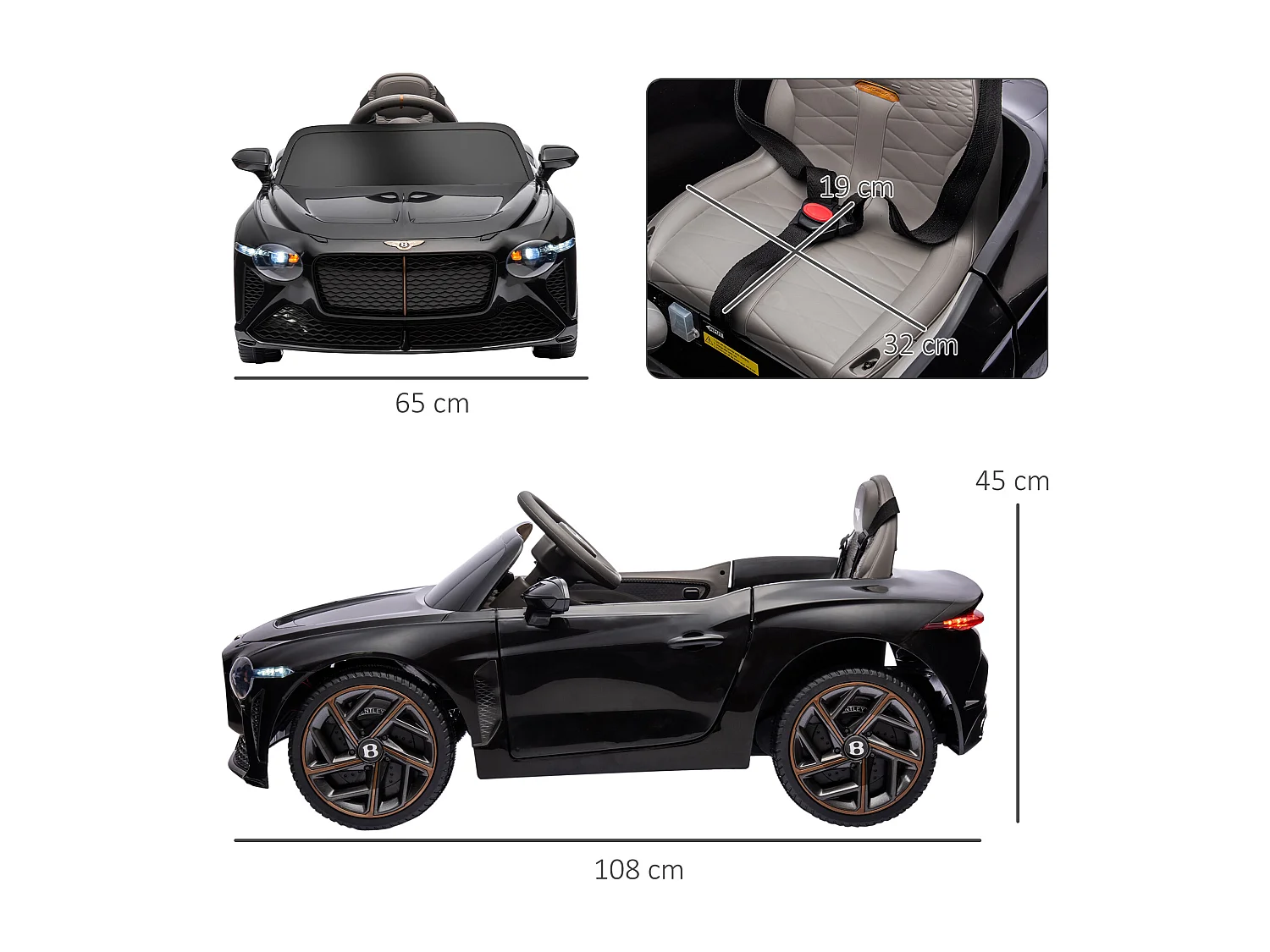 Véhicule électrique enfant Bentley Bacalar 2 moteurs 2 x 25 W télécommande effets sonores et lumineux noir