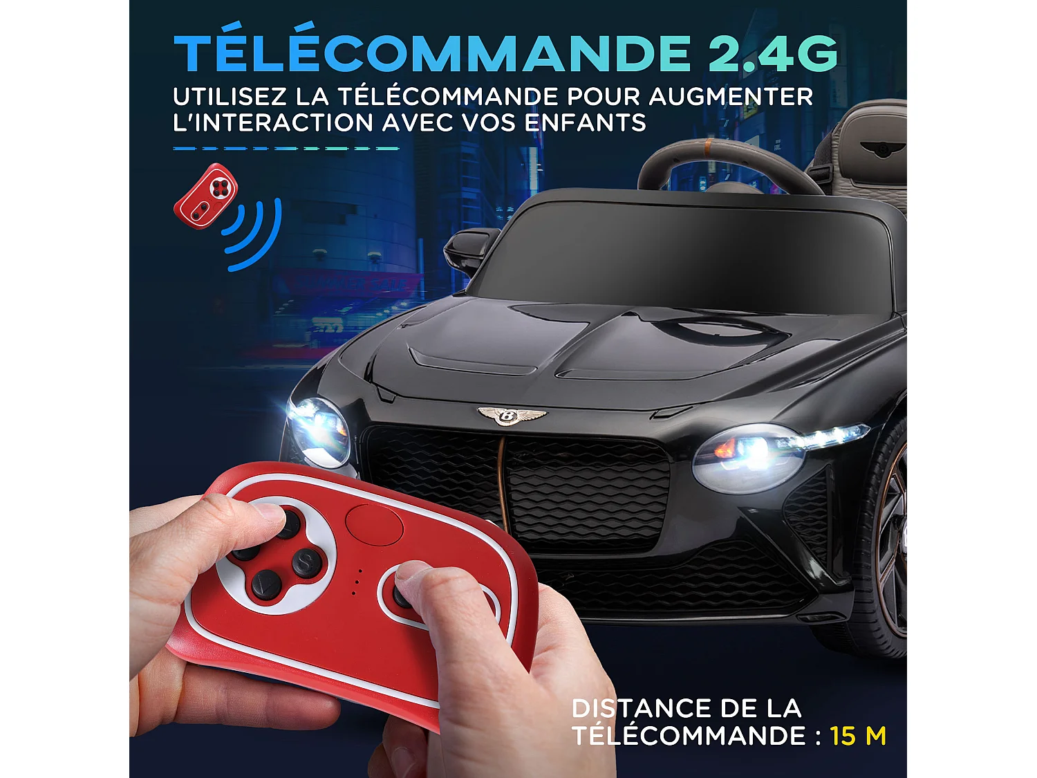 Véhicule électrique enfant Bentley Bacalar 2 moteurs 2 x 25 W télécommande effets sonores et lumineux noir