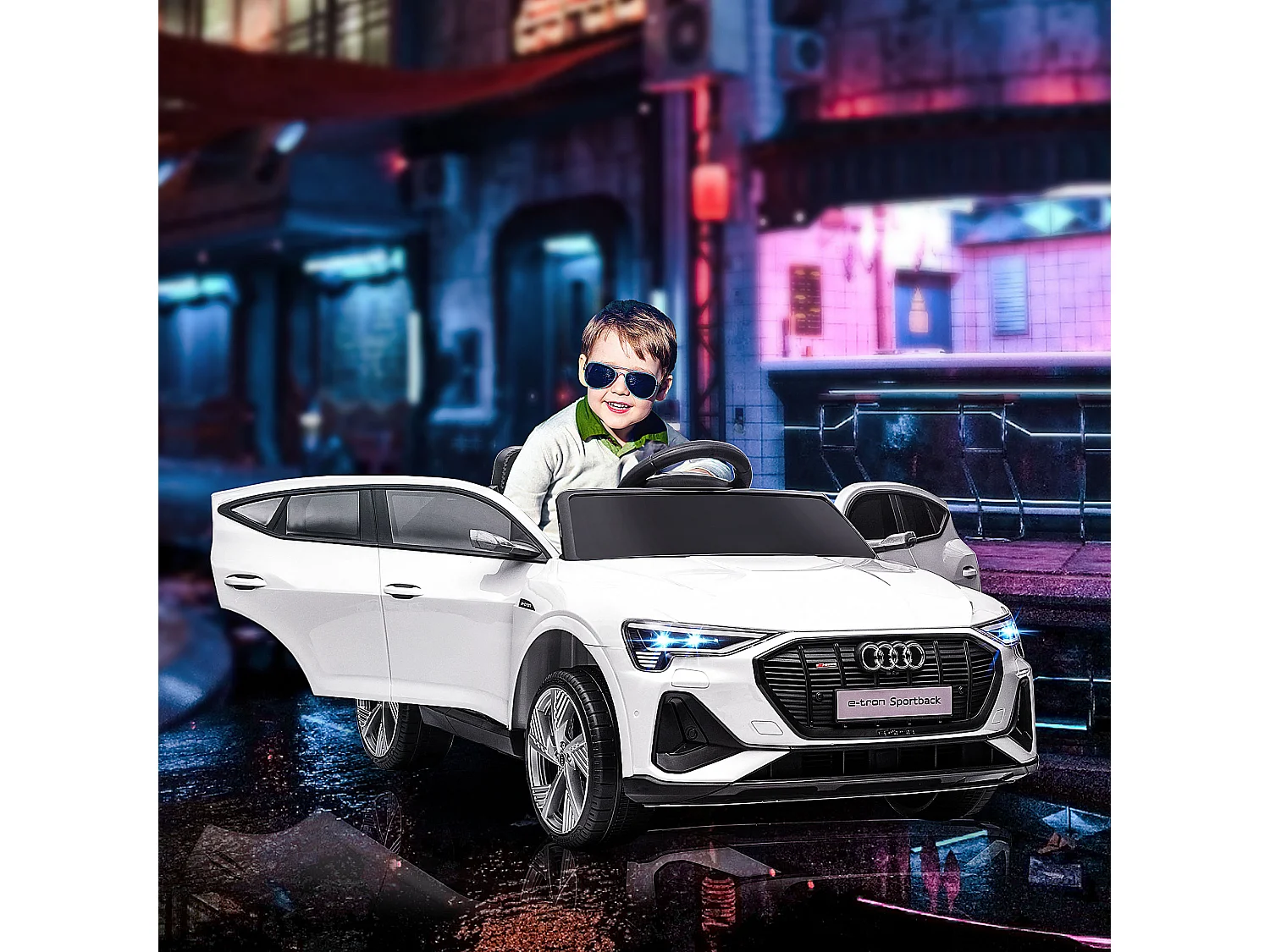Voiture véhicule électrique enfant e-tron Sportback S line 12 V - V. max. 8 Km/h - effets sonores, lumineux - télécommande, port USB, MP3 - blanc