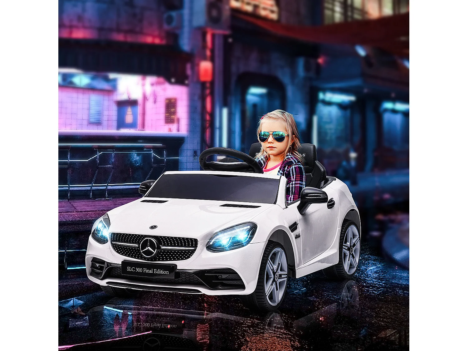 Voiture véhicule électrique enfant 6 V 5 Km/h max. télécommande effets sonores + lumineux Mercedes SLC 300 blanc