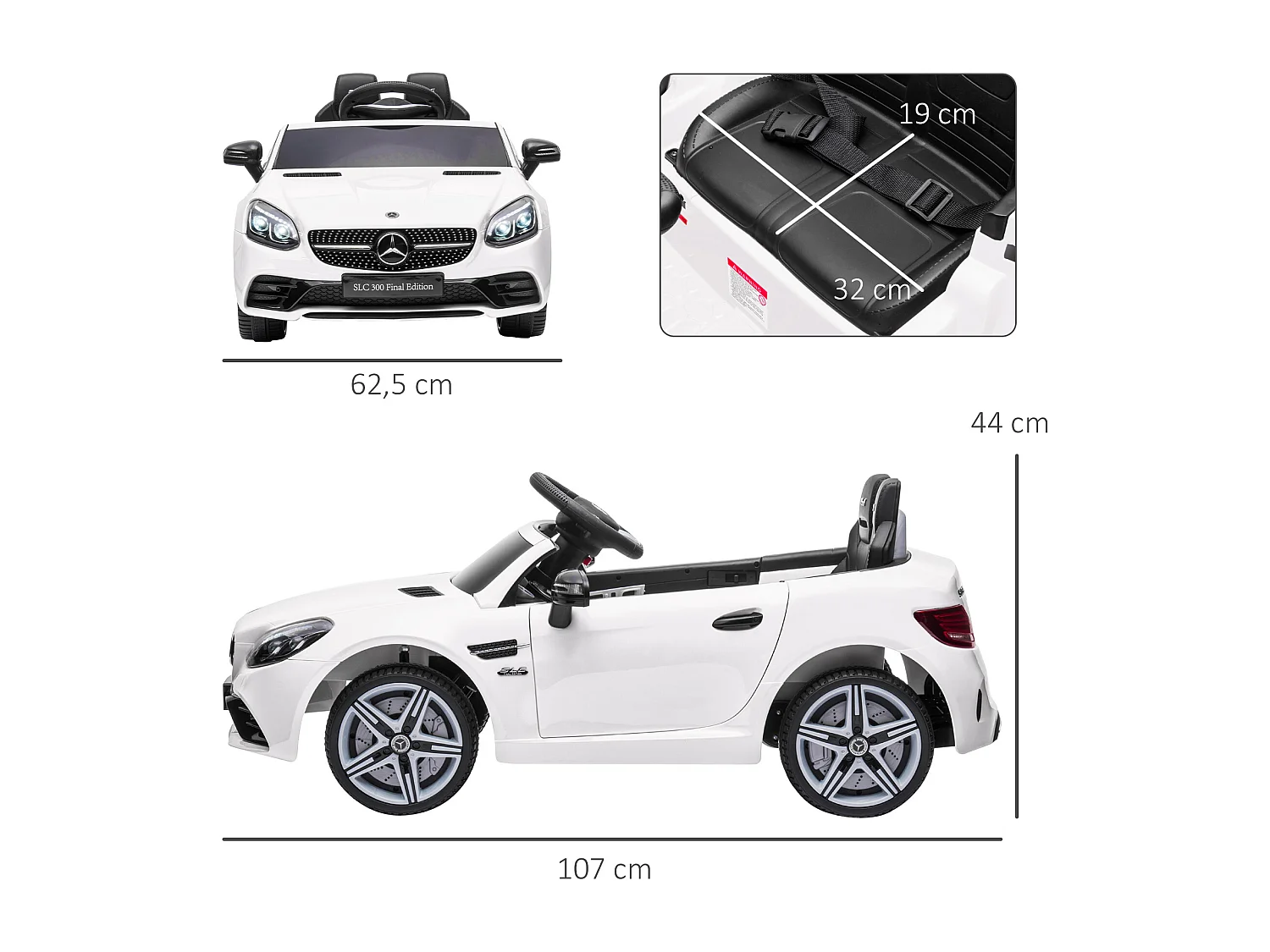 Voiture véhicule électrique enfant 6 V 5 Km/h max. télécommande effets sonores + lumineux Mercedes SLC 300 blanc
