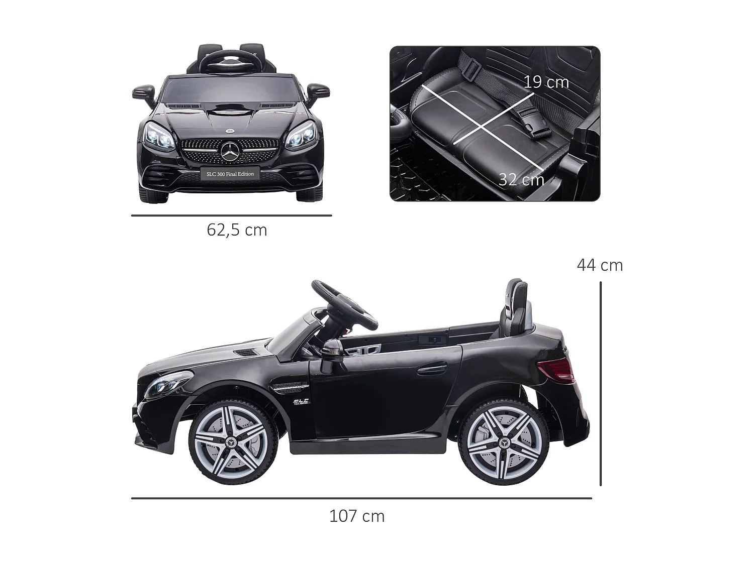 Voiture véhicule électrique enfant 6 V 5 Km/h max. télécommande effets sonores + lumineux Mercedes SLC 300 noir
