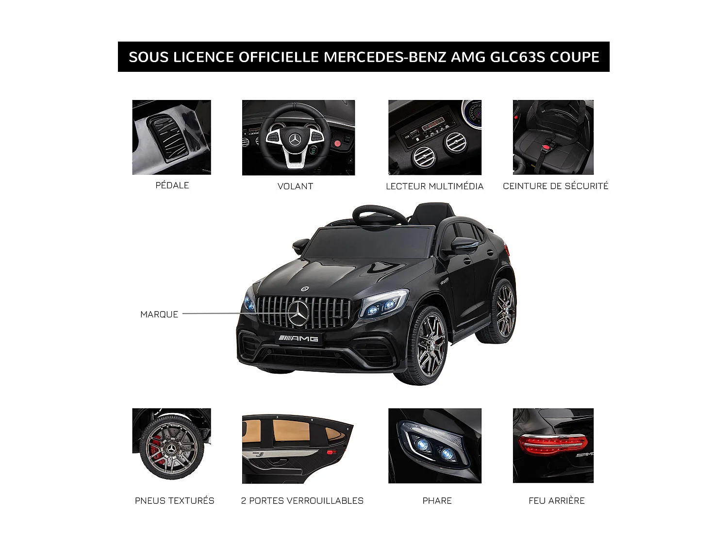 Voiture véhicule électrique enfant 12 V 35 W V. 3-5 Km/h télécommande effets sonores + lumineux Mercedes GLC AMG noir