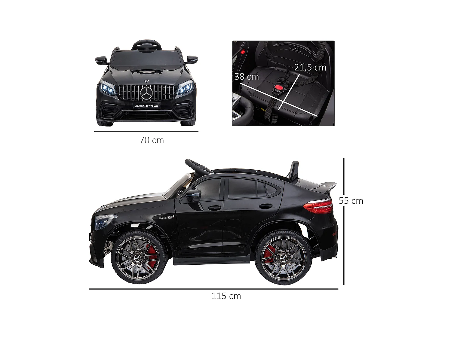 Voiture véhicule électrique enfant 12 V 35 W V. 3-5 Km/h télécommande effets sonores + lumineux Mercedes GLC AMG noir