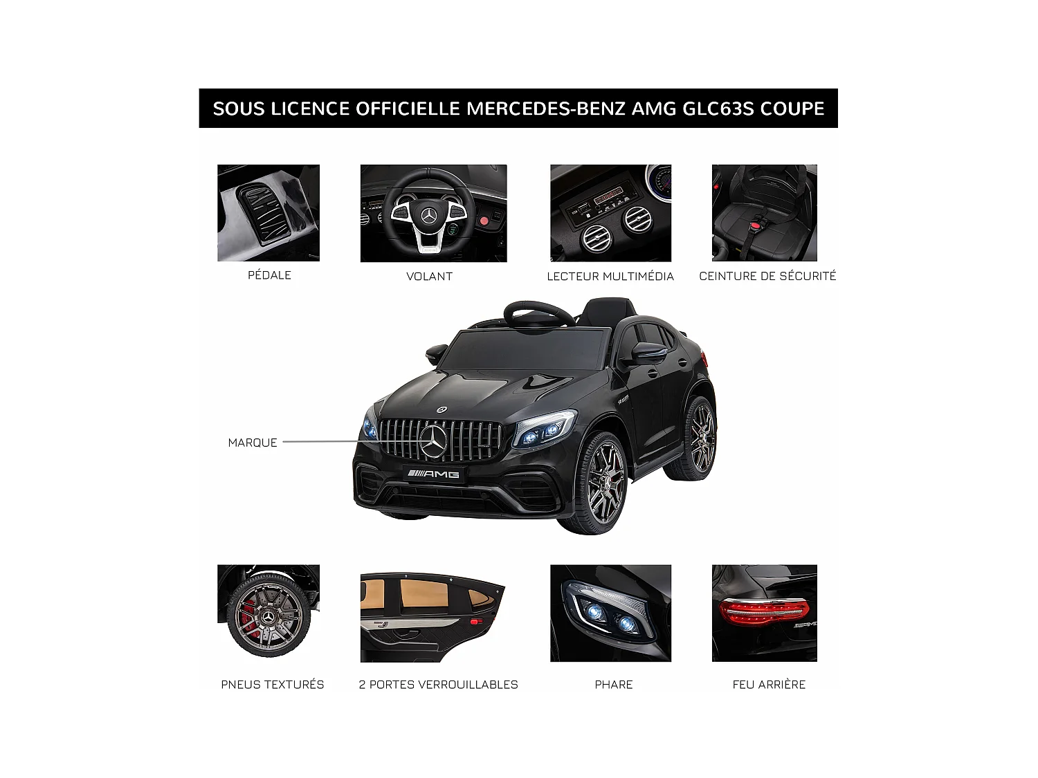 Voiture véhicule électrique enfant 12 V 35 W V. 3-5 Km/h télécommande effets sonores + lumineux Mercedes GLC AMG noir