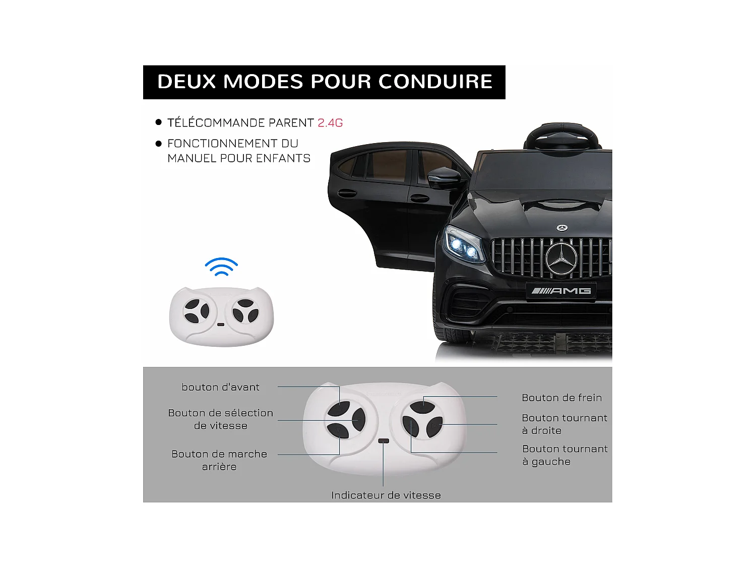 Voiture véhicule électrique enfant 12 V 35 W V. 3-5 Km/h télécommande effets sonores + lumineux Mercedes GLC AMG noir