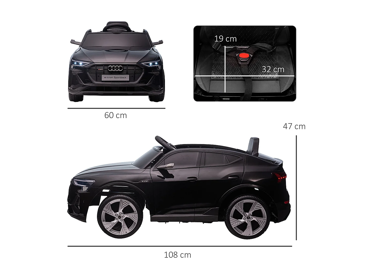 Voiture véhicule électrique enfant e-tron Sportback S line 12 V - V. max. 8 Km/h - effets sonores, lumineux - télécommande, port USB, MP3 - noir