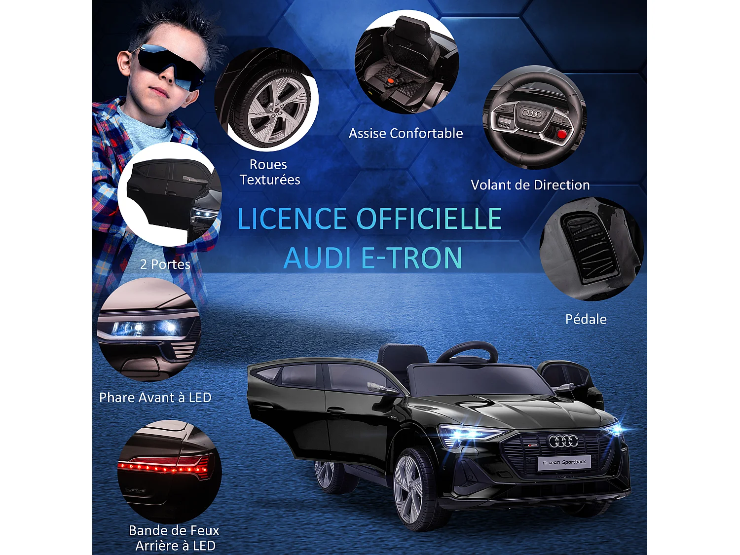 Elektrische kinderauto e-tron Sportback S line 12V met geluids- en lichteffecten - Zwart