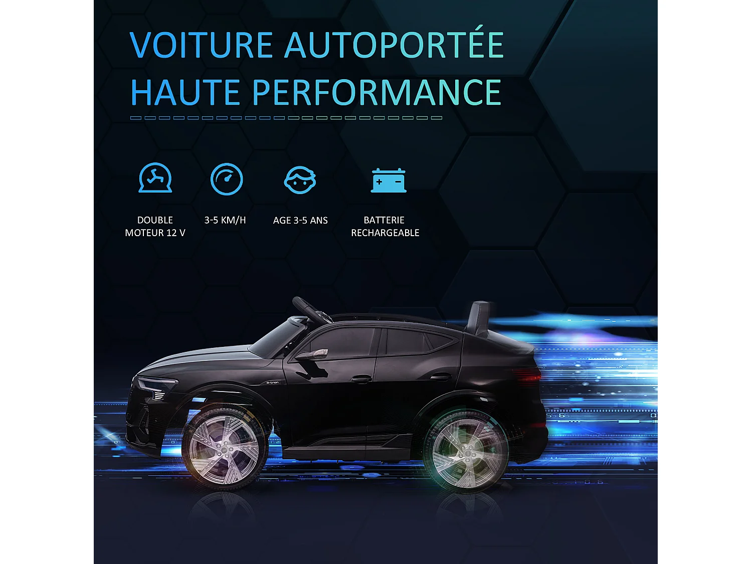 Elektrische kinderauto e-tron Sportback S line 12V met geluids- en lichteffecten - Zwart