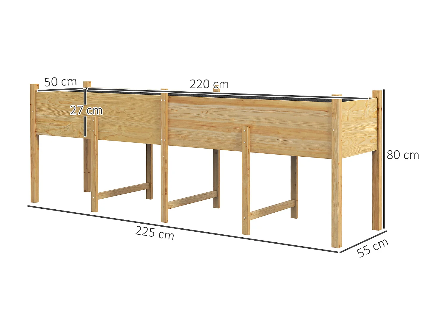 Jardinière sur pied potager grande taille inserts d'irrigation + feutre de drainage inclus bois sapin pré-huilé